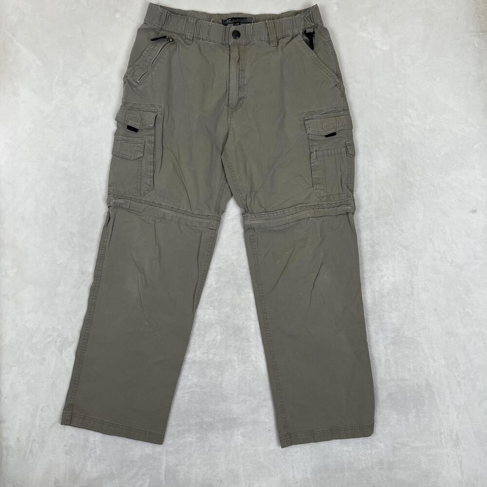 BC Clothing Cargo Pants Mens L x 30 Green Convertible Elastic Waist Hiking